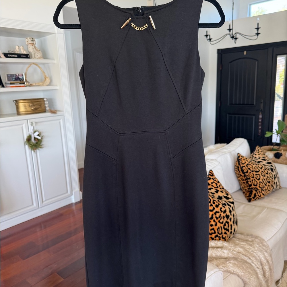 Ivanka Trump Black Midi Dress with Gold Accents